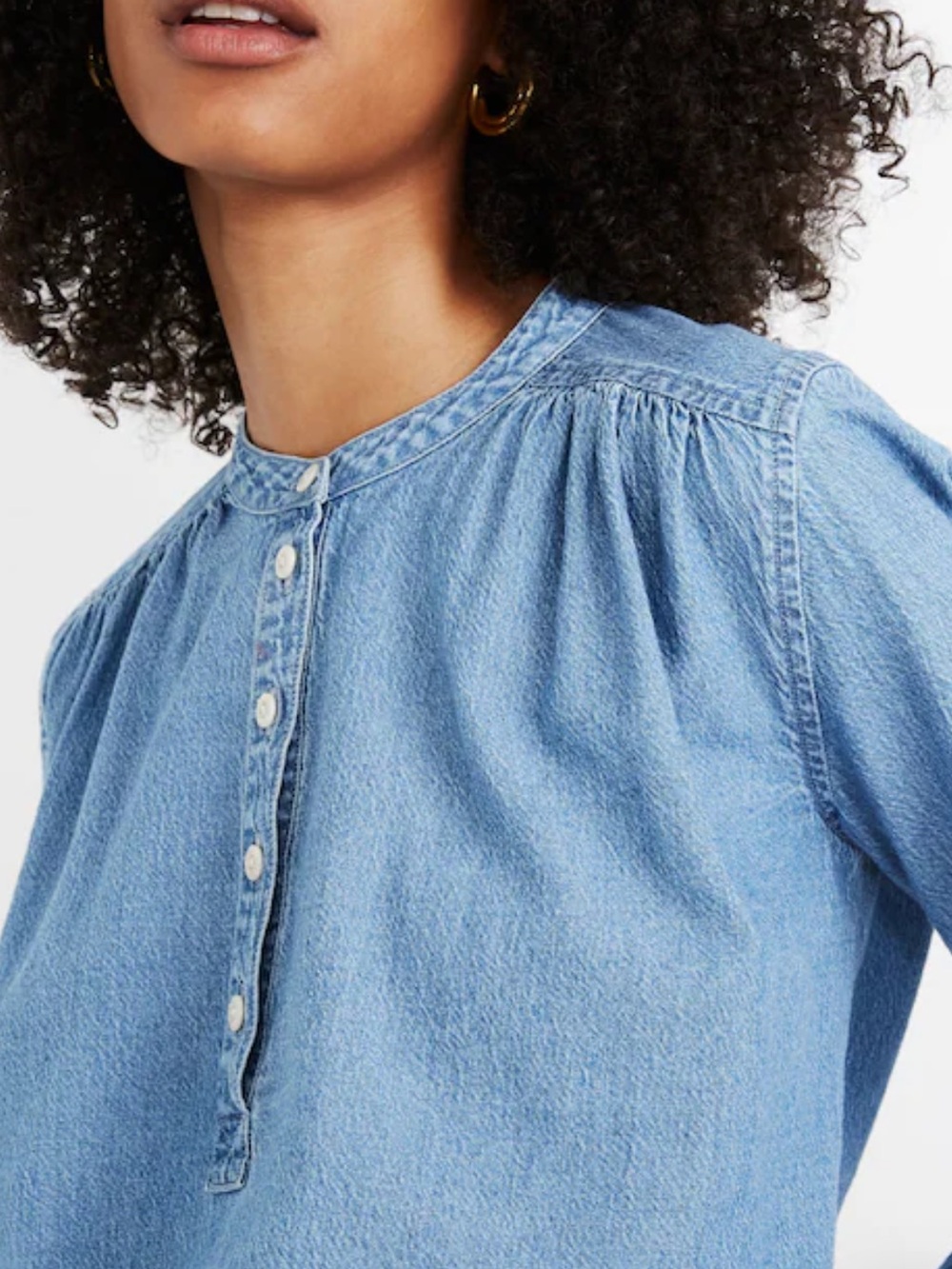 Madewell Denim Shirred Popover Top Emmie Wash Peasant Style Size XL NWT